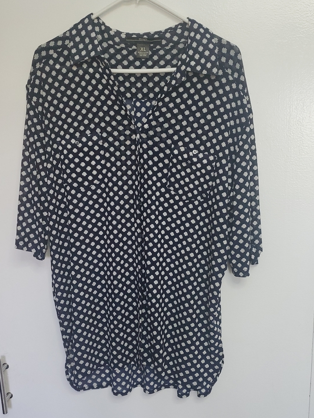 Relaxed Navy Floral Button-Down Shirt - XL